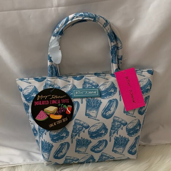 BETSEY JOHNSON Junk Fast Food Insulated Satchel Lunch Tote in Blue/White - Picture 1 of 6
